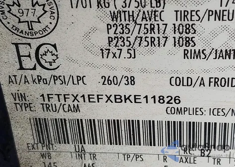 2011 Ford F-150 Xlt z USA, uszkodzony, nr VIN 1FTFX1EFXBKE11826